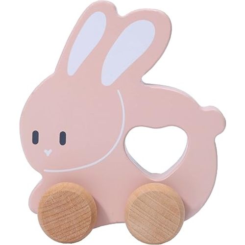Montessori Mama Wooden Push and Pull Toy Rabbit - Baby Toy Vintage Pull Toys Learning Activity - Easter Gift Safe Ideal for Skill Development