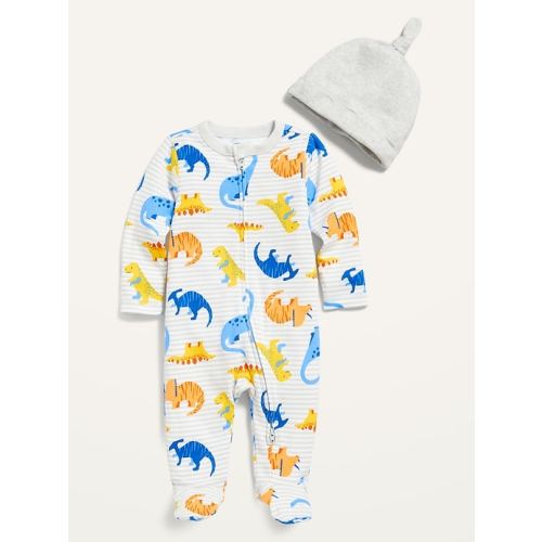 Unisex 2-Piece Footed One-Piece &#x26; Beanie Layette Set for Baby