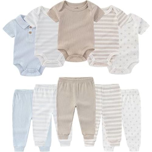 Ruliby Baby Bodysuit and Pant Set Summer Ribbed Mix Match Infant Boy Girl Clothes Outfits