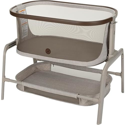 Maxi-COSI Iora Baby Bassinets Bedside Sleeper, Portable Bassinet, Infant Bedside Sleeper Crib, Height Adjustable, Breathable Mesh, Large Storage Basket, Truffle