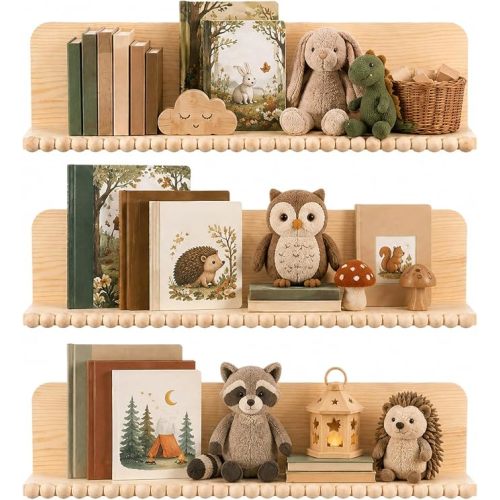 Novabright Nursery Book Shelves for Wall Set of 3 Floating Shelves,Wood