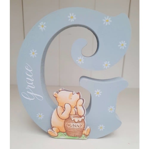 Personalised Winnie the Pooh Freestanding Wooden Letter, New Baby Gift, Nursery Shelf Decor