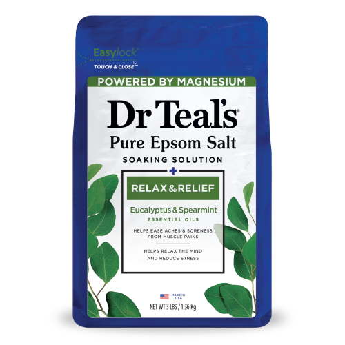 Dr Teal's Epsom Salt Magnesium Soak with Eucalyptus & Spearmint, 3 lbs for Muscle Relaxation