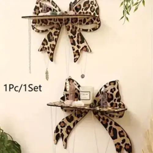 Leopard Print Bow Wall Shelf, Wooden Crystal Display Stand, Decorative Hanging Jewelry Rack for Bedroom Living Room Vanity, Wall Mounted Shelf, Wall Mountable Decoration, Decoration Items - TikTok Shop