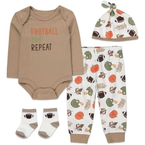 Baby Holiday Outfit 4-Piece Set – Bodysuit, Pants, Hat & Socks | Infant Christmas & Halloween My First Holiday Clothes
