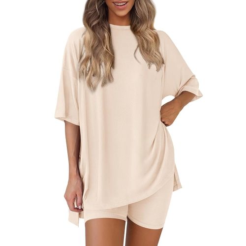 PRETTYGARDEN Women's Two Piece Lounge Set 2025 Summer Casual Oversized Shirts Biker Shorts Matching Airport Travel Outfit