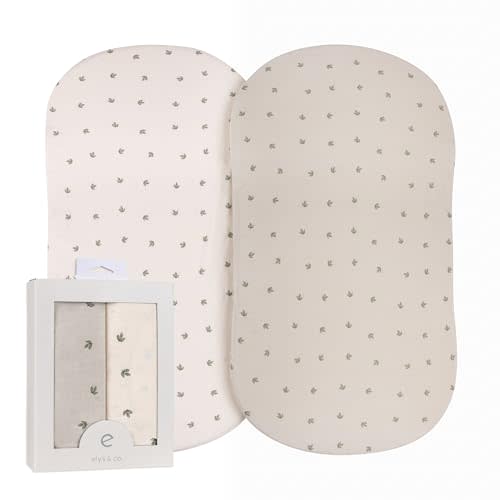 Ely’s & Co. Bassinet Sheets, Baby Boy/Girl Fitted Bassinet Mattress Sheet Set - 2 Pack, 100% Jersey Knit Cotton, fits Oval, Hourglass and Rectangle Mattress, Sage Vintage Leaf Collection, 32”x16”x3”