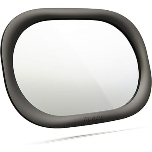Renzo Baby Car Mirror - Rear Facing Car Seat Mirror for Infants - Extra Large, Shatter-Resistant, 360° Adjustable, Tool-Free Installation - Fits Most Cars, SUVs & Trucks (Midnight Black)