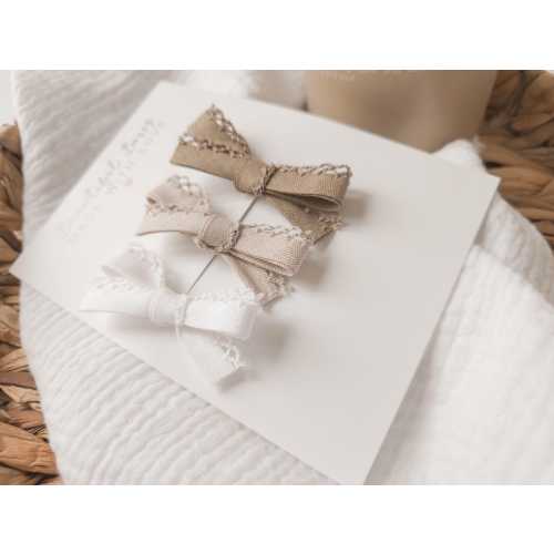 Linen Lace Edge Baby Bows: Neutral Hair Clips
