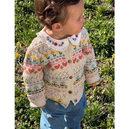 Cotton Fair Isle Cardigan-Oatmeal Marl Multi Flowers