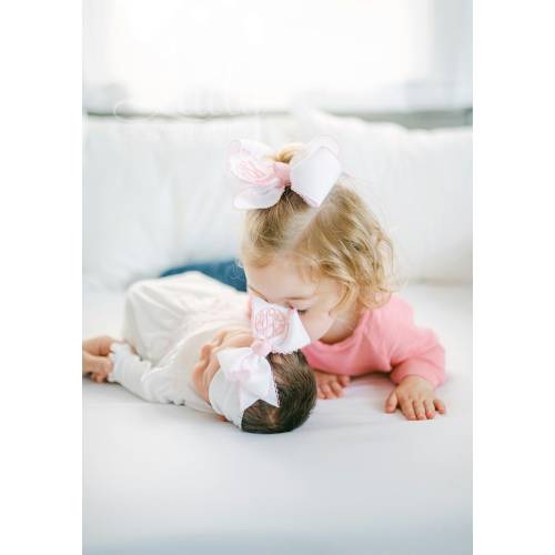 Monogrammed hair bow with headband- Moonstitch hair bow with wide nylon headband- personalized hair bow- bow with head band- custom hairbow-