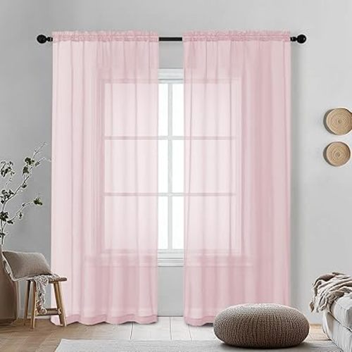 OVZME Blush Pink Sheer Curtains 72 Inches Long 2 Panels - Soft Light Filtering Window Sheer Panels for Living Room/Bedroom, Top Dual Rod Pocket, 1 Pair, Each 42Wx72L Inches
