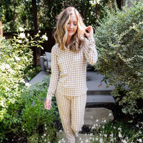 Women's Jogger Pajama Set in Gingham Bisque