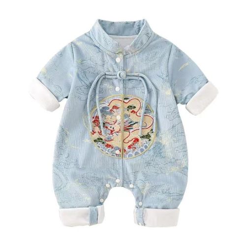 Newborn Unisex Baby 100 Days' Outfit, Premium Cutting Chinese Draw Logs Romper Suit 1st Birthday Thick Gown, Grabbing Test for New Born Hat