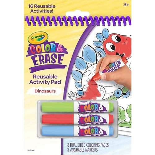 Crayola Color and Erase Reusable Activity Pad, Dinosaurs Coloring Pages, Toddler Coloring Activity, Dinosaur Gift for Kids, 3+