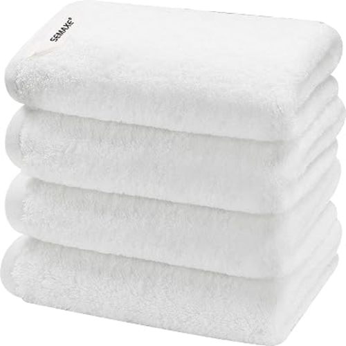 SEMAXE 4-Pack White Cotton Hand Towels for Bathroom with Hanging Loops