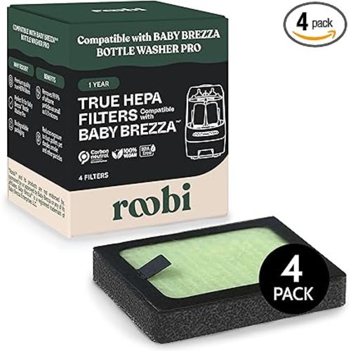 Roobi Hepa Filters Compatible with Baby Brezza. Specially Formulated for Washer Pro. 4 Carbon Neutral Replacement Pack.