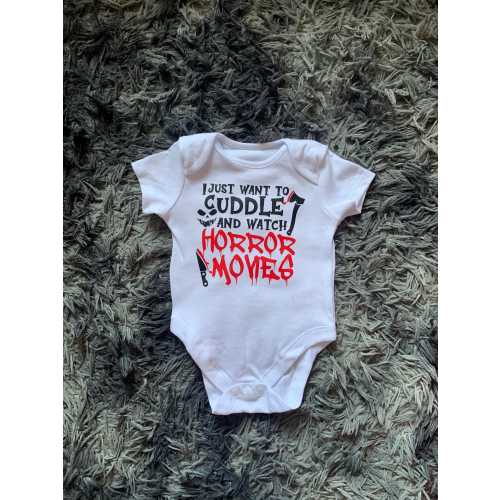 Cuddle and watch horror movies baby vest, spooky baby, alternative baby clothes, horror baby gift ideas, horror baby, goth style baby