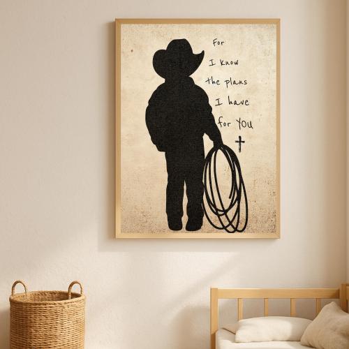 Jeremiah 29:11 Print, Christian Boys Nursery, Cowboy Bible Verse Art, Kids Room Decor Poster, Baptism Gift, Scripture Wall Art