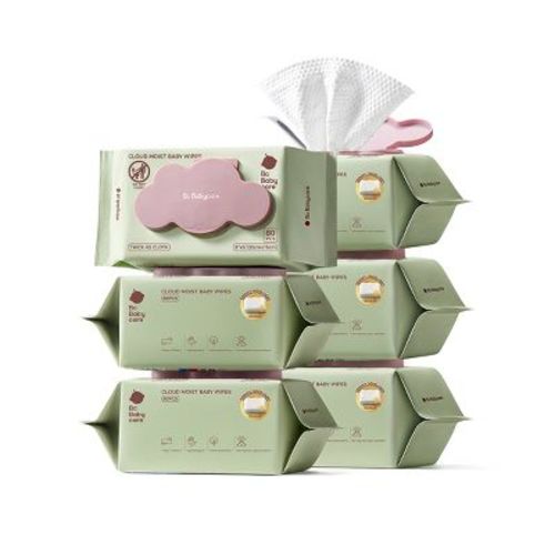 Bc Babycare Cloud Moist Baby Wipes - Hypoallergenic & Unscented for Sensitive Skin, Extra Thick, 99% Water, Plant-Based 6 packs 480 counts