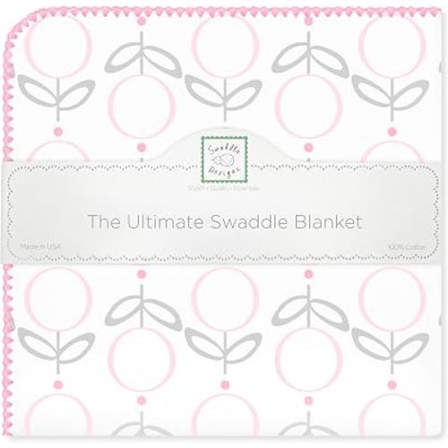 SwaddleDesigns Large Receiving Blanket, Ultimate Swaddle for Baby Girls, Softest US Cotton Flannel, Best Shower Gift, Made in USA, Pink Lolli Fleur (Mom's Choice Award Winner)