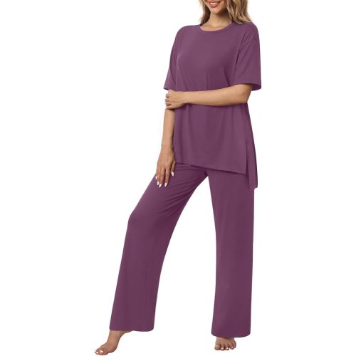 Women's Pajamas Set 2 Piece Lounge Sets Short Sleeve Long Pants Ladies Pjs Comfy Loungewear Outfits with Pockets