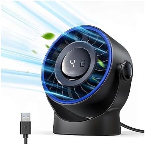 SWEETFULL USB Small Desk Fan - 5 Inch Mini Personal Desktop Fan | 4 Speeds Cooling Strong Airflow, 360° Adjustable Tilt, Quiet Portable Table Fans for Bedroom, Office, Travel & Cruise, Black
