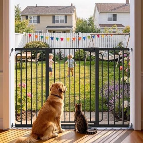 Cumbor 36" Extra Tall Baby Gate, 30.4-56.8" Extra Wide Dog Gate Black