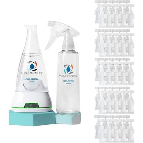 Force of Nature Multi-Purpose Cleaner, Disinfectant & Deodorizer Year Supply Bundle - Reusable Bottle, 50 Refills - EPA Registered, Toxin-Free, All-Purpose Natural Cleaning Supplies