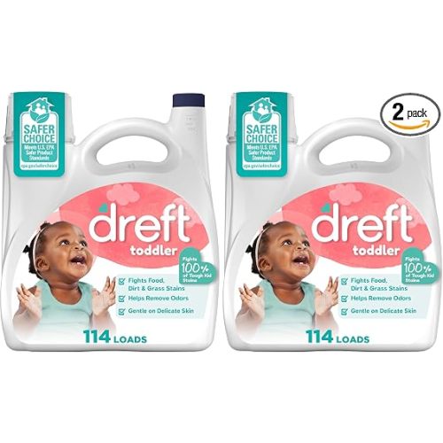 Dreft Toddler Liquid Laundry Detergent, Gentle on Sensitive Skin Laundry Soap, 150 fl oz, 114 Loads (Packaging May Vary) (Pack of 2)