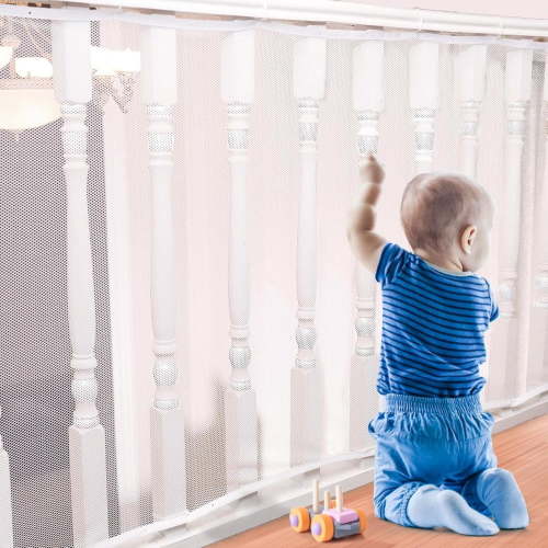 GoXteam 3 x 10 ft Balcony Safety Net, Banister Guard for Pets, Kids, and Toys, Railing Mesh Netting for Balcony, Stairs, Stairway, Childproof Safety Fence for Indoor & Outdoor Use