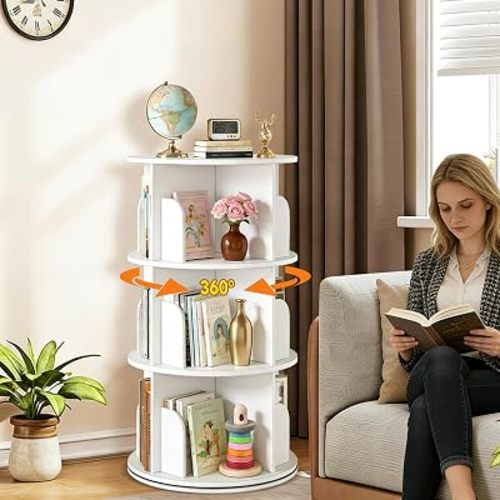 RUNSUNSPRI 3 Tier Rotating Bookshelf Tower Spinning Bookshelf