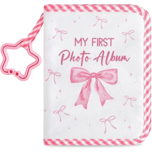 Baby's My First Family Album Soft Photo Cloth Book Pink Bow My First Book of Photos Coquette Bow Baby Memory Album Gift Holds 4x6 Pictures for Babies Newborn Toddler & Kids Baby Shower