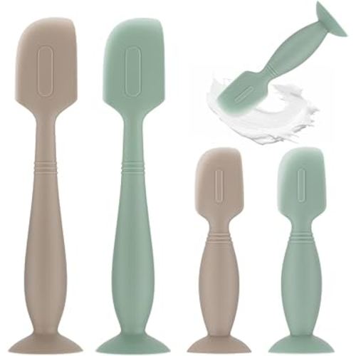 Baby Diaper Cream Spatula,4 Pack Silicone Diaper Cream Applicator Baby Butt Paste Spatula Diaper Cream Brush for Newborn Baby, 2 x Large Size, 2 x Small Size (Green+Khaki)