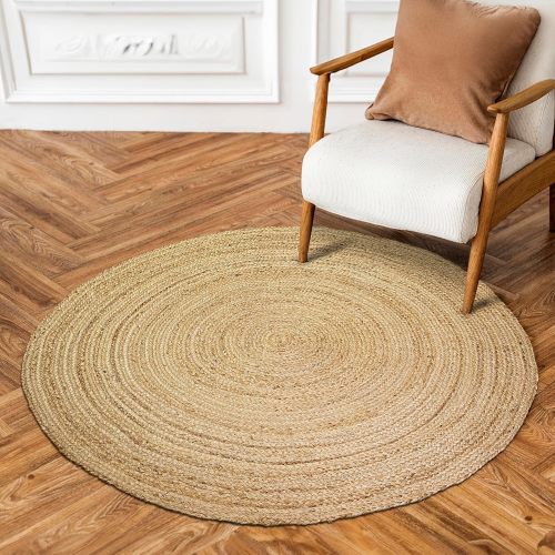 Jute Rug - Natural Hand Woven Jute Area Rug, 2' Round Rugs for Outdoor and Indoor, Farmhouse Rug for Dining Room Kitchen, Living Area, Under Table (Natural, 2ft Round)