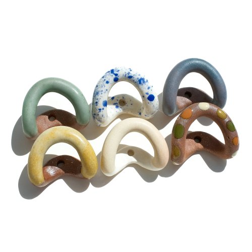 Ceramic Wall Hooks Handmade Decorative Coat Hook / Colorful Funky Pattern Towel Hook / Rustic Earth Tones