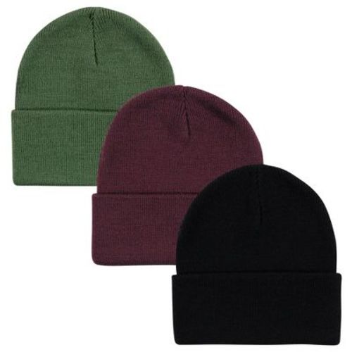 Hudson Baby Unisex Baby Knit Cuffed Beanie 3pk, Green Burgundy, Adult