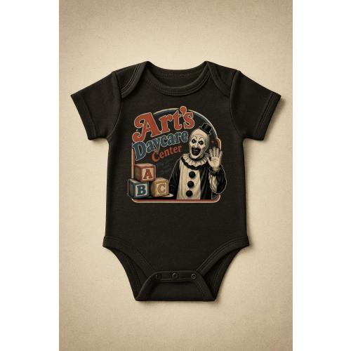 Art’s Daycare Center Baby Bodysuit – Art The Clown Horror Baby Outfit – Spooky Halloween Infant Clothes