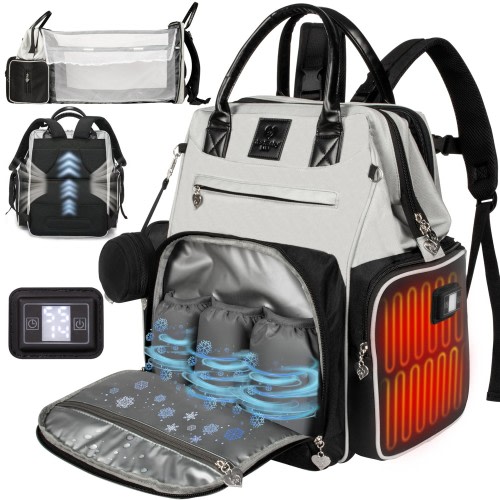 Award-Winning Smart Baby Backpack Diaper Bag with Changing Station – Heated Pockets, Temp Control, Insulated Slots, Water-Resistant Nylon, Organizational Pockets, Baby Essentials Travel Bag, Newborn