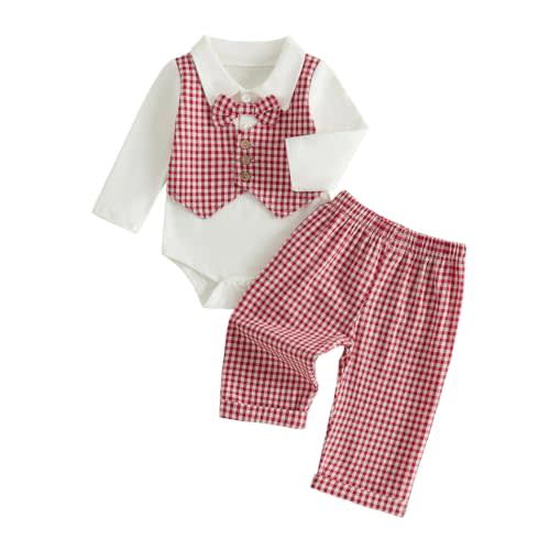 Baby Formal Outfit Boy Newborn Gentleman Romper Pants Fall Set | Newborn Baby Boy Gentleman Outfit Long Sleeve Dress Romper Bow Tie Bodysuit Cotton Linen Pants Set Fall Winter Infant Clothes