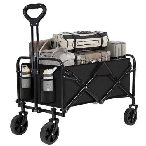 Swtroom Collapsible Black Folding Camp Wagon with Wheels for Shopping Camping Beach