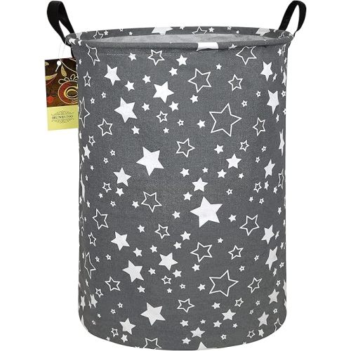 HUNRUNG Laundry Hamper,Large Canvas Fabric Lightweight Storage Basket Toy Organizer Dirty Clothes Collapsible Waterproof for College Dorms, Children Bedroom,Bathroom（Round star）