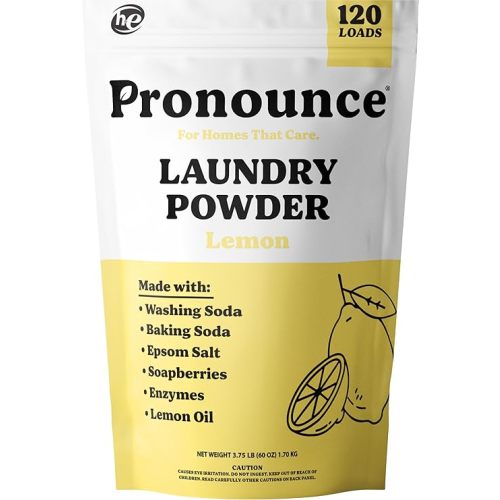Pronounce Laundry Detergent Powder Alternative | Cleaner Ingredients. Safer for Sensitive Skin. Stain + Smell Fighting. With Essential Oils. HE Safe - 120 Loads (Lemon).