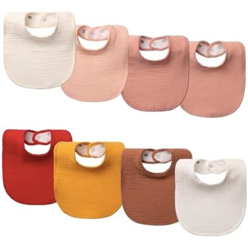 COOROBIN 8-Pack Baby Drool Bibs, 100% Cotton, Ultra Soft & Absorbent for Newborns, Adjustable Snaps, Shower Gift