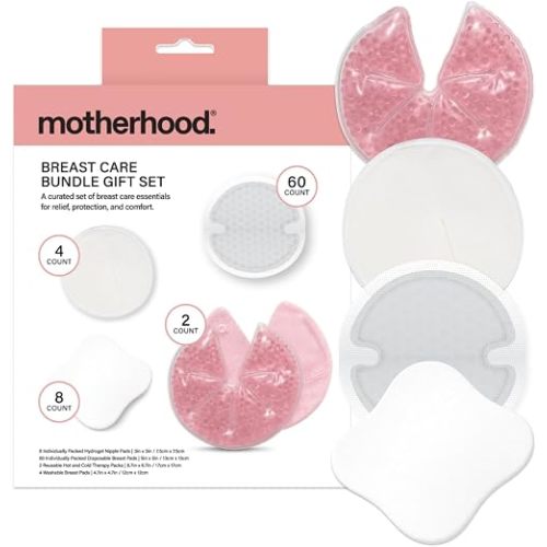 Motherhood Maternity Breastfeeding Essentials Kit – New Mom Gift Set with Nipple Pads, Nursing Pads & Breast Therapy Packs, Postpartum Care Bundle for Pumping & Nursing