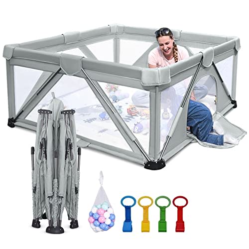 Baby Playpen Foldable, Heyo.Ja Large Play Yard, Playpen for Babies and Toddlers, Play Pens for Babies and Toddlers with Gate, Indoor & Outdoor Portable Play Pen (71"×59")