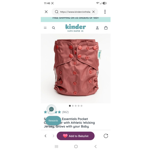 Solid Color: Essentials Pocket Cloth Diaper with Athletic Wicking Jersey, Grows with your Baby