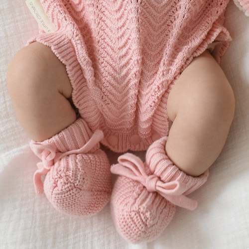 Buy Pink Baby Booties | Textured Newborn Knit Booties | 3LC – 3 Little Crowns