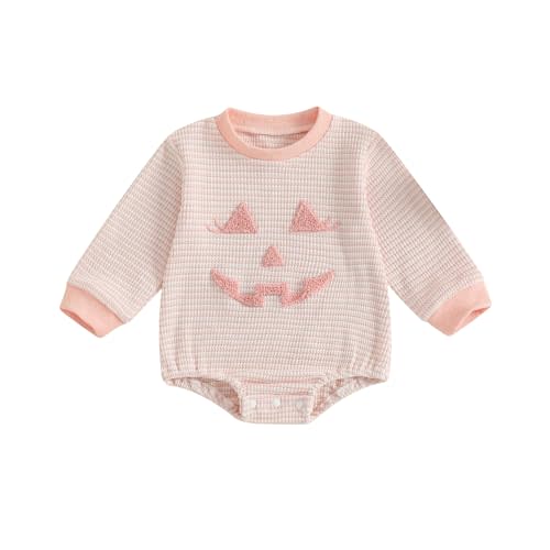 Halloween Baby Girl Boy Clothes Pumpkin Print Sweatshirt Romper | Infant Long Sleeve One Piece Romper,Baby Halloween Bubble Romper,Pumpkin/Ghost Print/Letter/Embroidery,Fall Winter Outfits