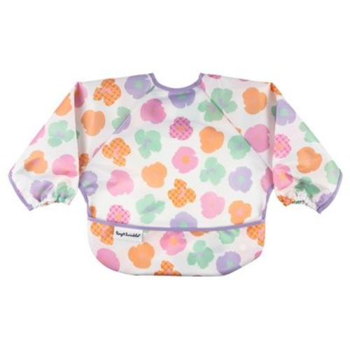 Tiny Twinkle Mess-Proof/Waterproof Long-Sleeve Baby Bib, Machine Washable Smock for Eating (Floral Pop, Small 6-24 Months)